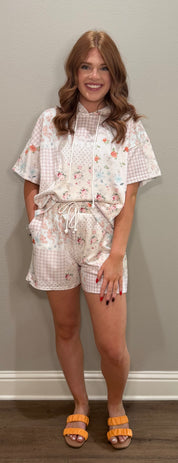 Floral Patchwork Hooded Short Set