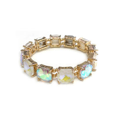 Cushion Cut Glass Crystal Linked Stretch Bracelet - 6 COLORS