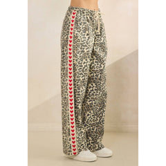 Leopard Printed Striped Wide Legged Pants