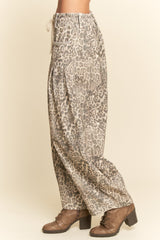 Washed Leopard Barrel Pant W/ Cord Tie