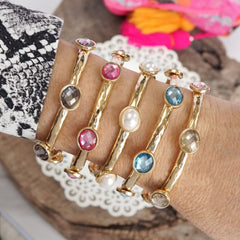 Jeweled Gold Bracelet - with Faceted Stones - 4 COLOR WAYS