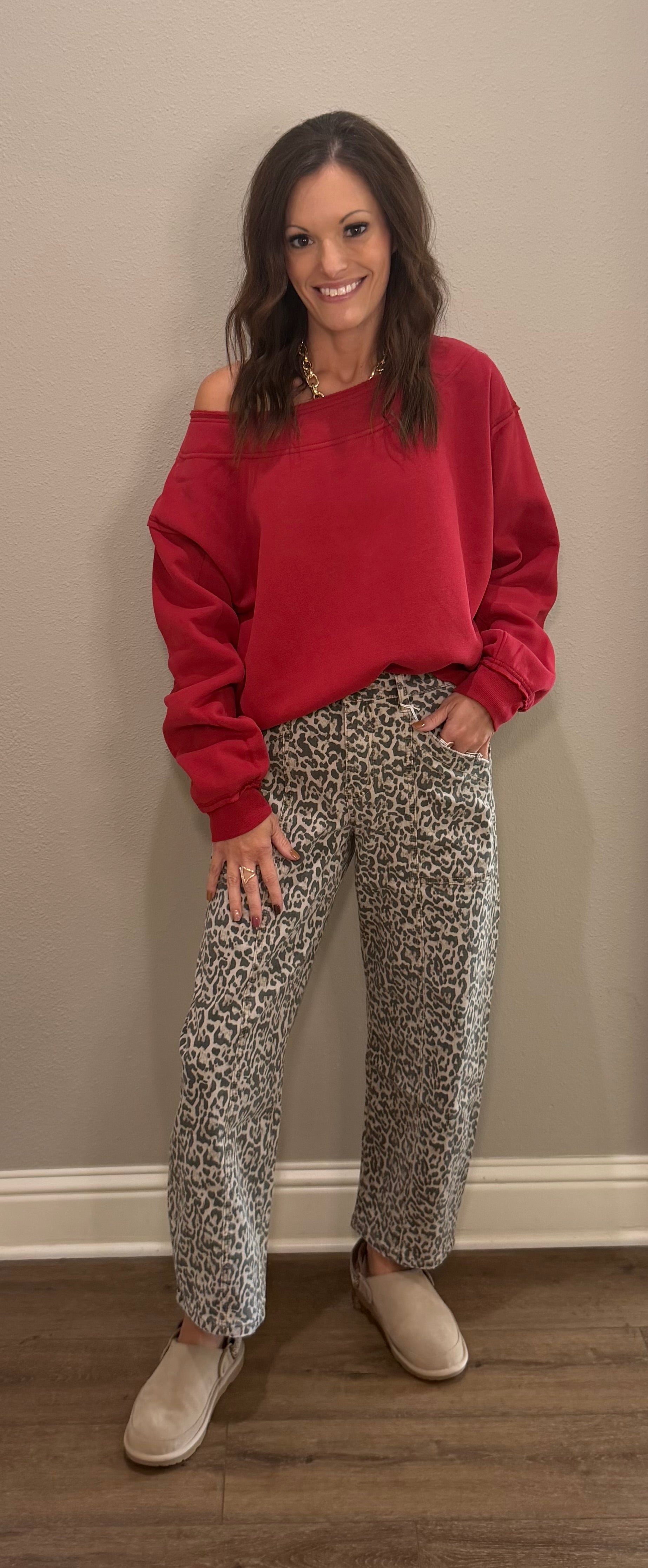 Dark Red Off-The-Shoulder Sweatshirt