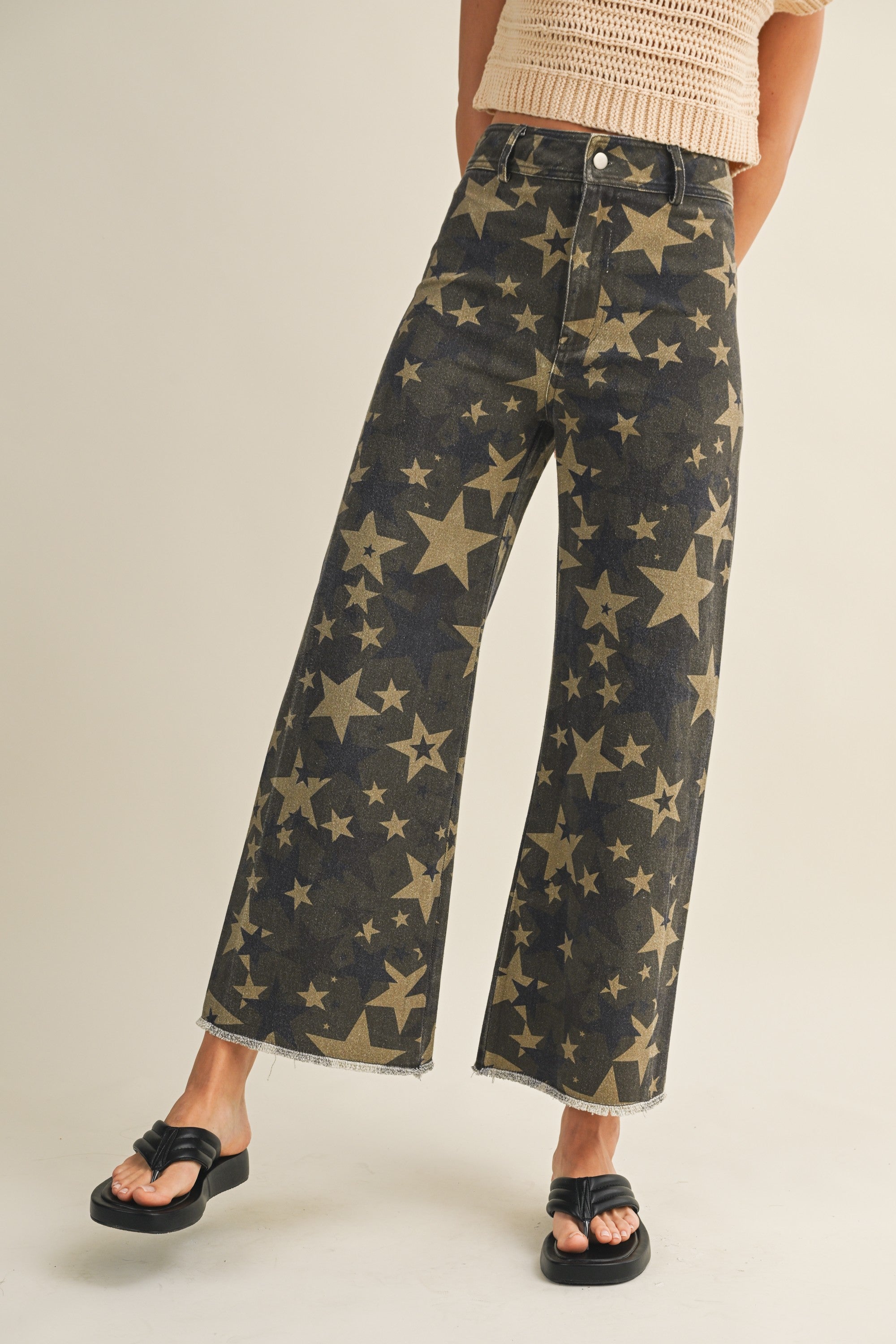 Camo Wide Leg Trouser with All Over Stars