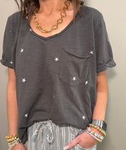 Ash Short Sleeve Oversized Tee w/ Embroidered Star Details