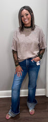 Basic Drop Shoulder Short Sleeve Top w/ Raw Edge Details - 4 COLORS