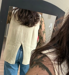 Cream Knit Sweater Vest w/ Split Back Detailing