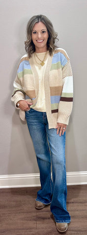 Sage Breeze Multicolored Striped Cardigan