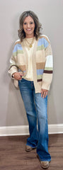 Sage Breeze Multicolored Striped Cardigan