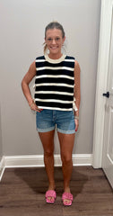Black & White Textured Stripe Tank Top w/ Side Ties