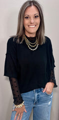 Black Polka Dot Mesh Long Sleeve