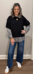 Black & White Striped Silk Button Down Top