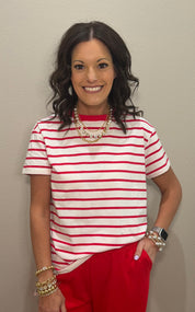 Cotton Striped Crew Neck Basic Tees - 4 COLORS
