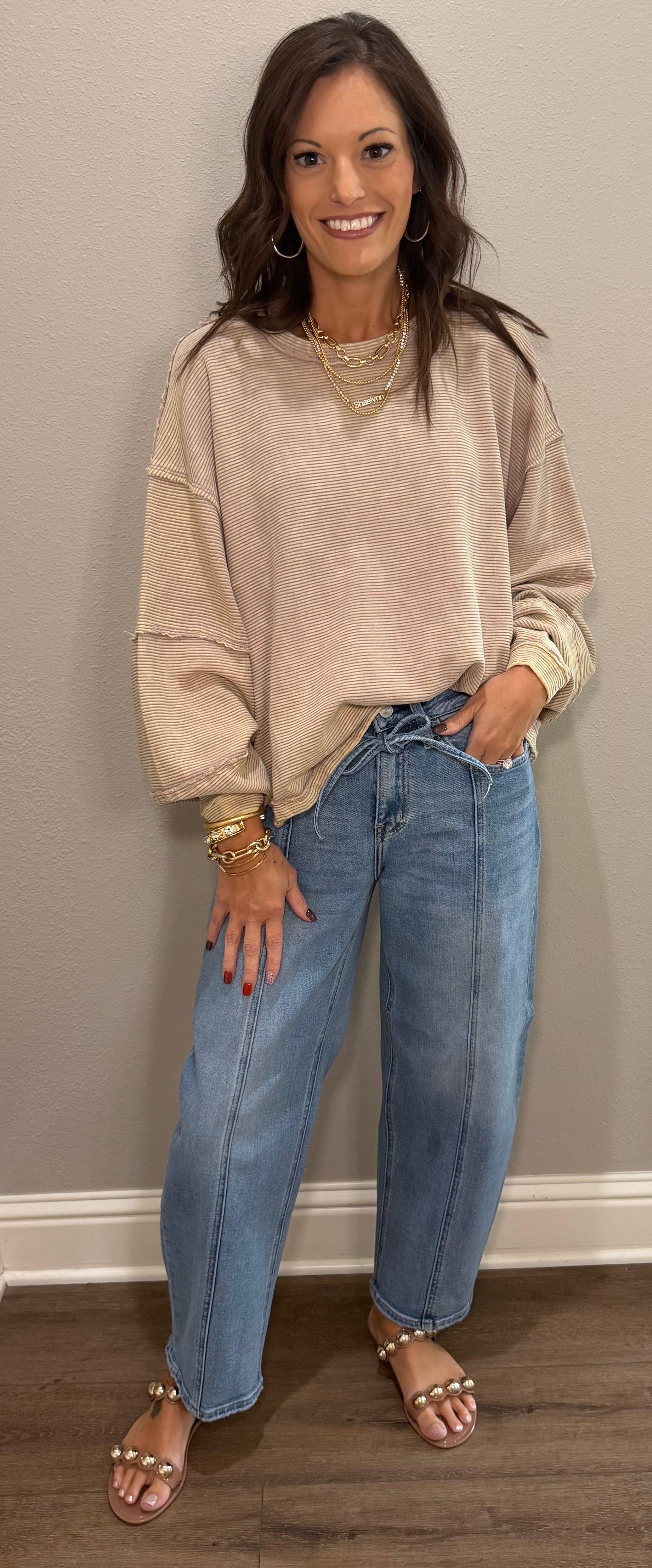 Ash Mocha Ribbed Acid Wash Oversized Crop Pullover