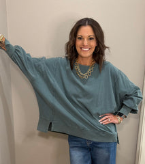 Oversized Washed Dark Teal Cotton Top