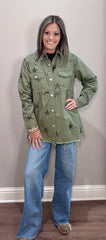 Olive Star Babydoll Front Snap Jacket