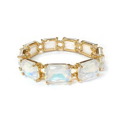Rectangular Glass Crystal Linked Stretch Bracelet - 2 COLORS