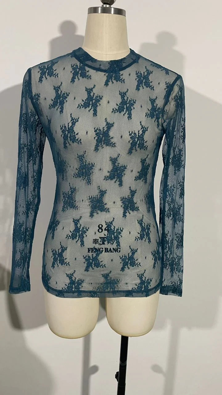 Navy Lace Top