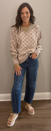 Mocha Checkerboard Knit Sweater