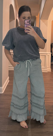 Ash Grey Washed Terry Pants w/ Bottom Details
