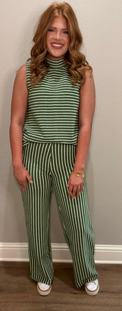 Olive Striped Sleeveless Pant Set