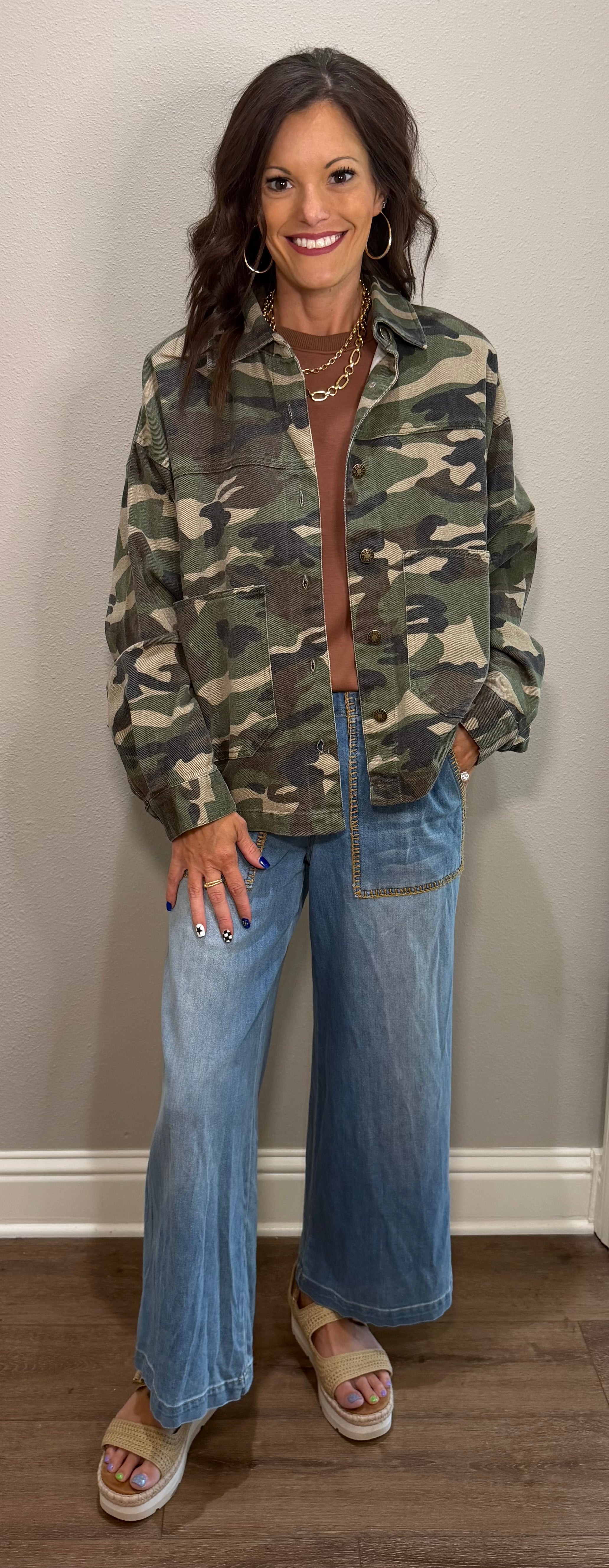 Vintage Washed Camo Denim Jacket w/ Square Pockets