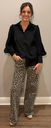 Black Button Down w/ Puff Sleeves