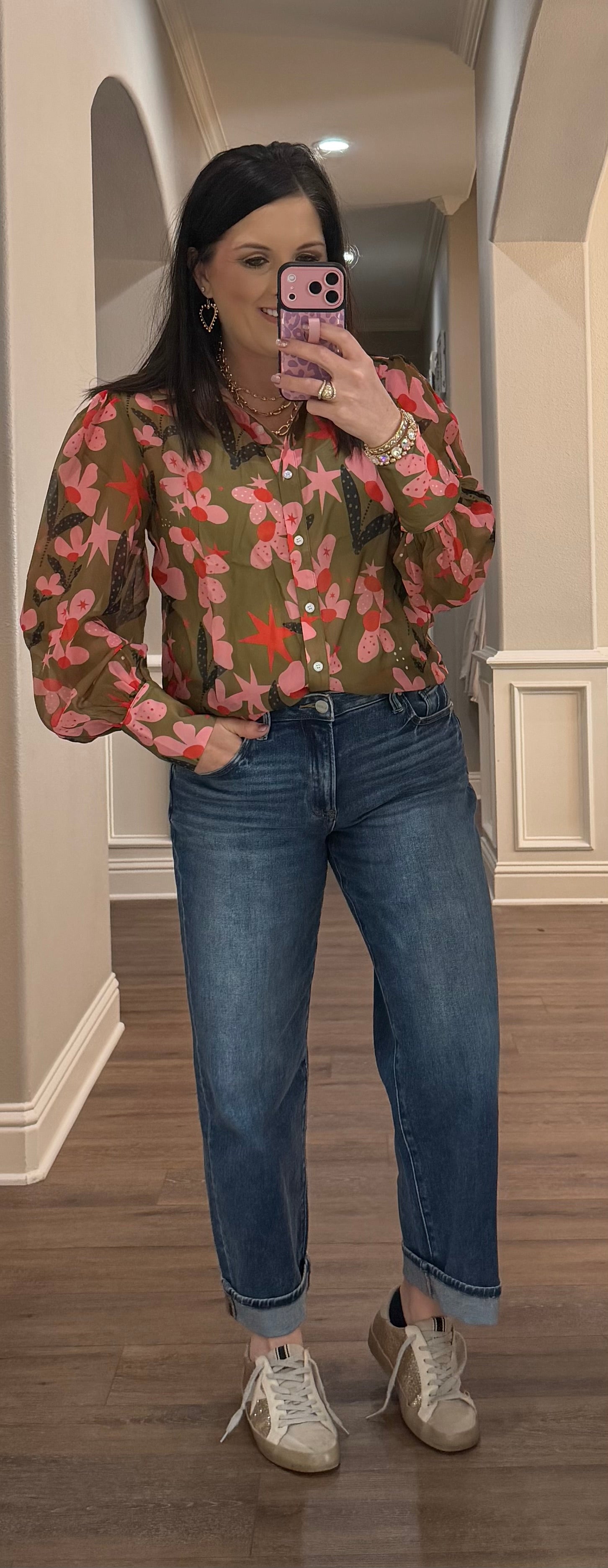 Dot Flower Puff Sleeve Floral Blouse