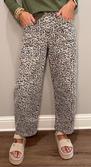 High Rise Leopard Utility Barrel Jeans