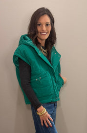 Green Quilted Hooded Puffer Vest