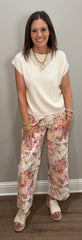 Cream Floral Printed Crop Pant