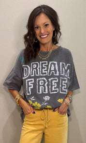 Charcoal Mineral-Wash Dream Free Graphic Top