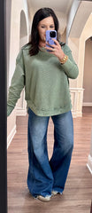 Mineral Washed Elbow Patch Waffle Knit Long Sleeve Basic - 2 COLORS