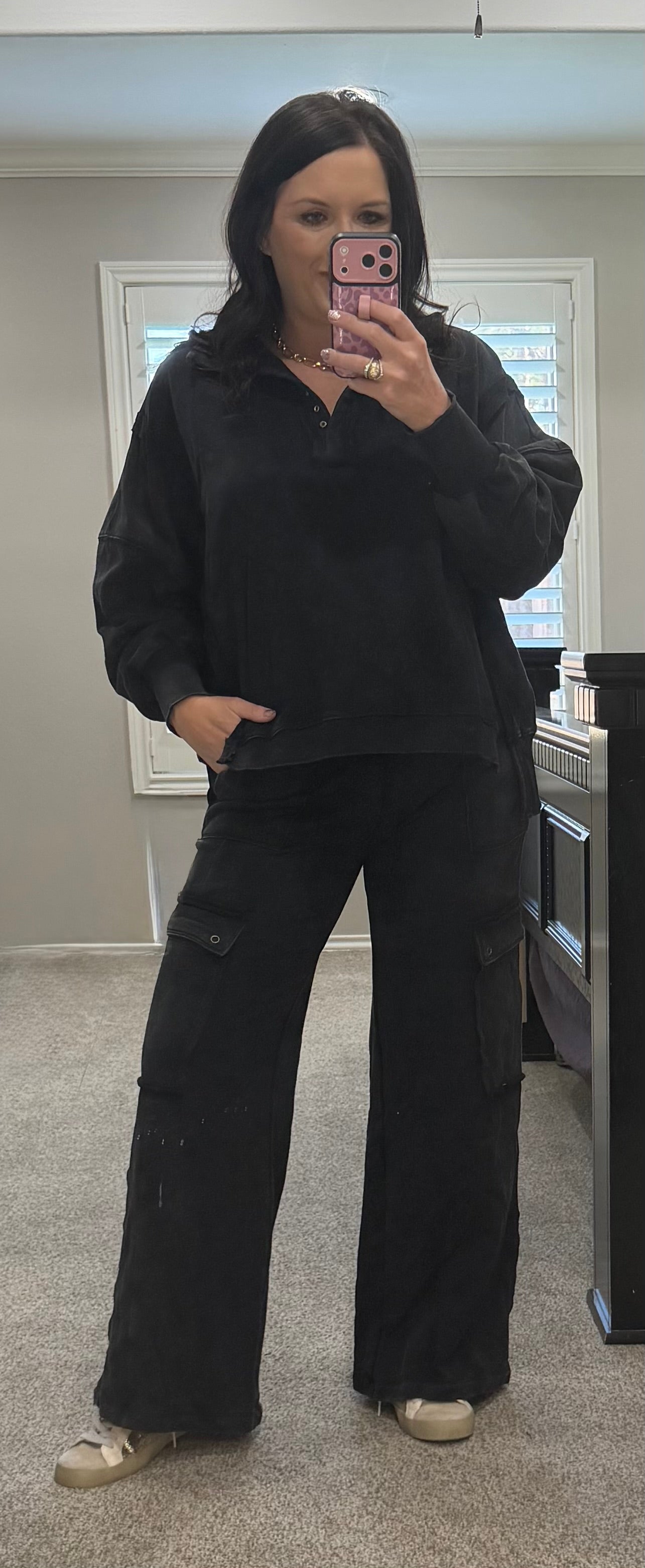 Black Washed Cargo Sweat Set