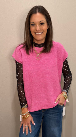 Polka Dot Mesh Long Sleeve Top