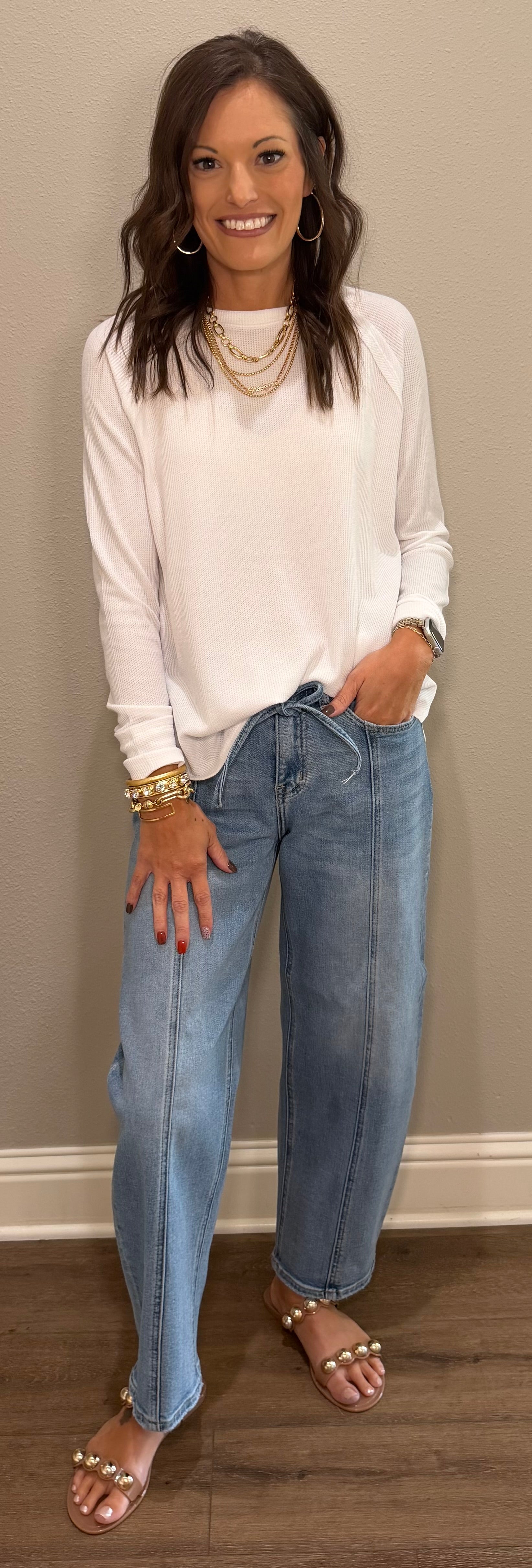 Rounded Hem w/ Side Slit Baby Waffle Longer Basic Top