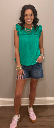Ruffle Detail Solid Knit Tank Top - GREEN & LAVENDER