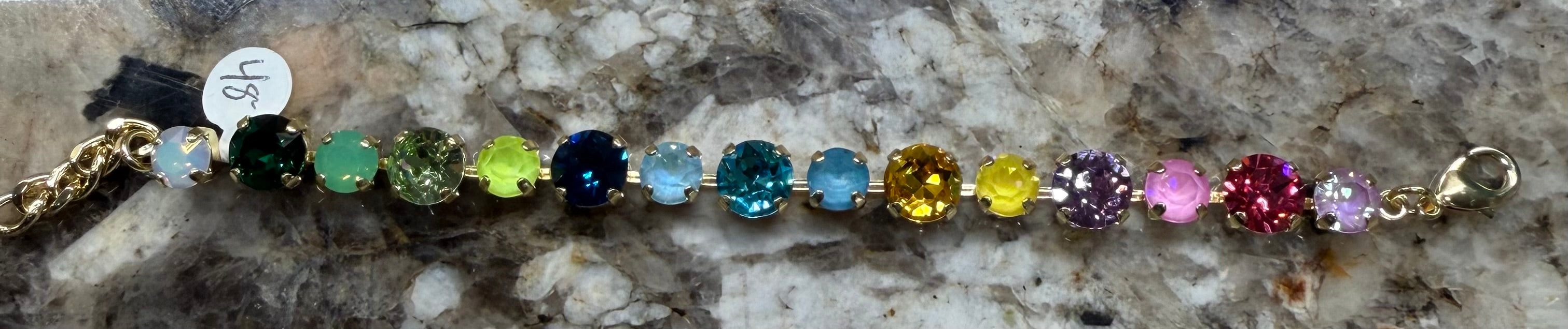 Colorful Rhinestone Linked Bracelet - Alternating Size Stones