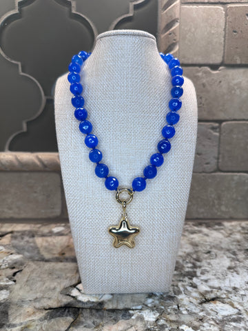 Blue Beaded Necklace w/ Removable Star Charm