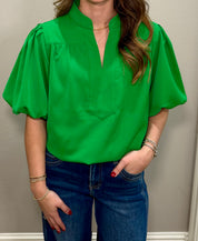 Silky Short Puff Sleeve Top - 2 COLORS