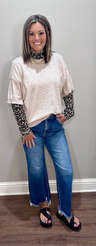 Basic Drop Shoulder Short Sleeve Top w/ Raw Edge Details - 4 COLORS