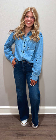 Risen Heart Embroidered Denim Shirt