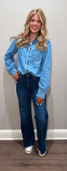 Risen Heart Embroidered Denim Shirt