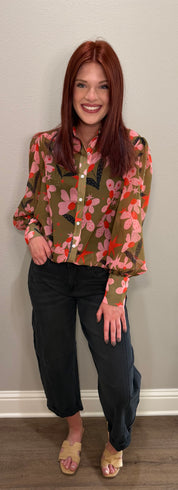 Dot Flower Puff Sleeve Floral Blouse