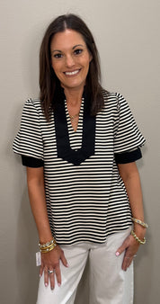 Black Striped Puff Sleeve Top
