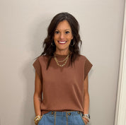 Mocha Scuba Cap Sleeve Basic Layering Top