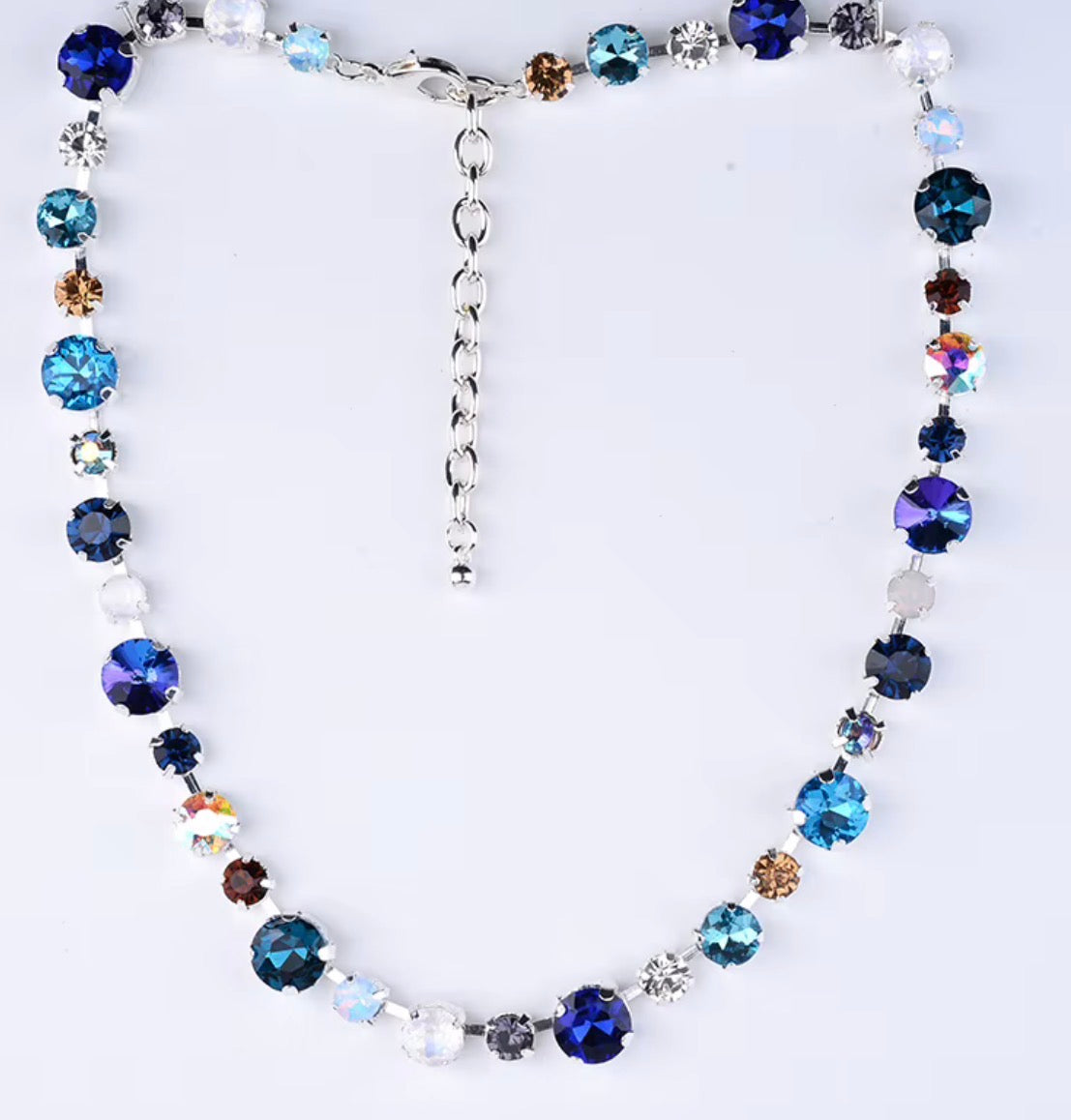 Blue Multi Colored Crystal Necklace in Gold