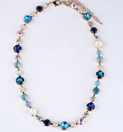 Blue Multi Colored Crystal Necklace in Gold