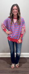 Red/Blue Color Block Stripe Lightweight Sweatshirt
