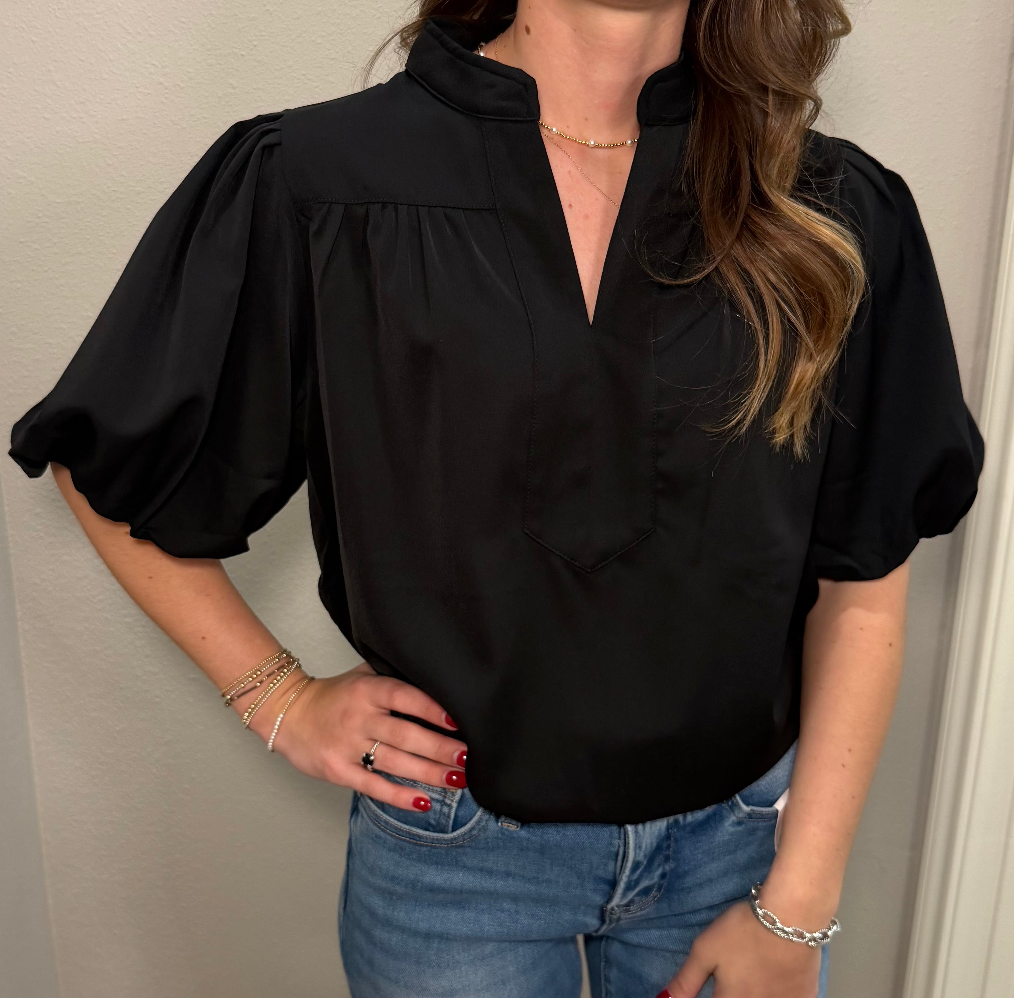 Silky Short Puff Sleeve Top - 2 COLORS
