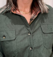 Reversible Corduroy and Plaid Button Down Shirt Jacket - Rust/Olive
